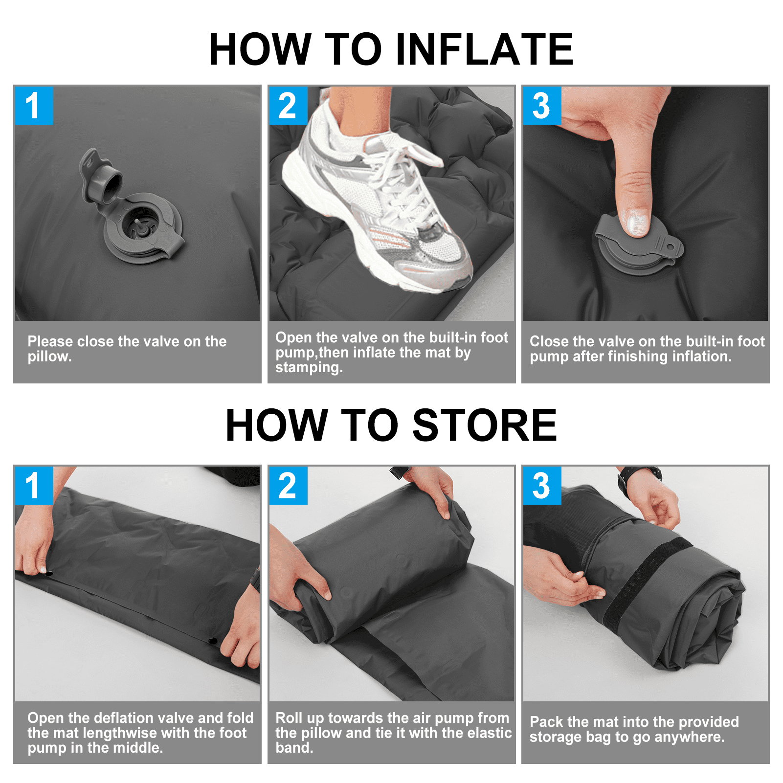 Zootealy Outdoor camping inflatable mat, foot stepping automatic inflatable mat, shaped TPU with eadrest, camping tent, sleeping mat, lightweight travel air mat, hiking camping (gray)