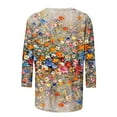 thumbnail image 4 of Wiyuqeen Womens Tops 3/4 Sleeve Shirts Crew Neck Loose Casual Blouses Floral Print Tshirts Boho Holiday Blouses Gifts for Women, 4 of 5