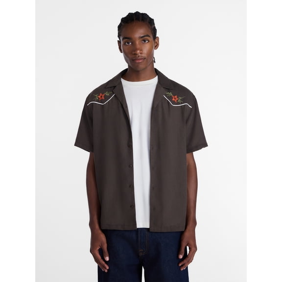 No Boundaries Embroidered Western Shirt with with Short Sleeves, Men's XS-5XB