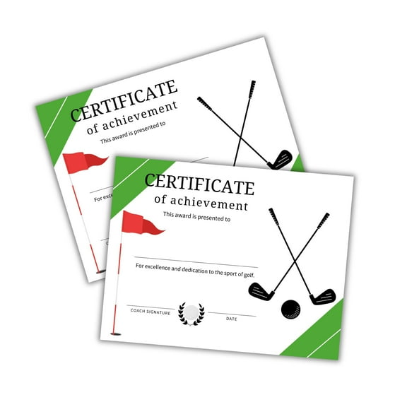 Golf Certificate of Achievement Award 50pk 8.5x11 1st Place Tournament Most Improved Player Instructor Participation School Sports Winner