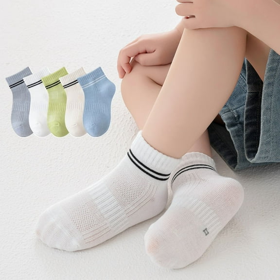 Children's Socks Spring And Summer Thin And Breathable Boys' White Mesh Boat socks Versatile For Sports 5 Pairs FE XTWW 5 Pairs 3-5Years