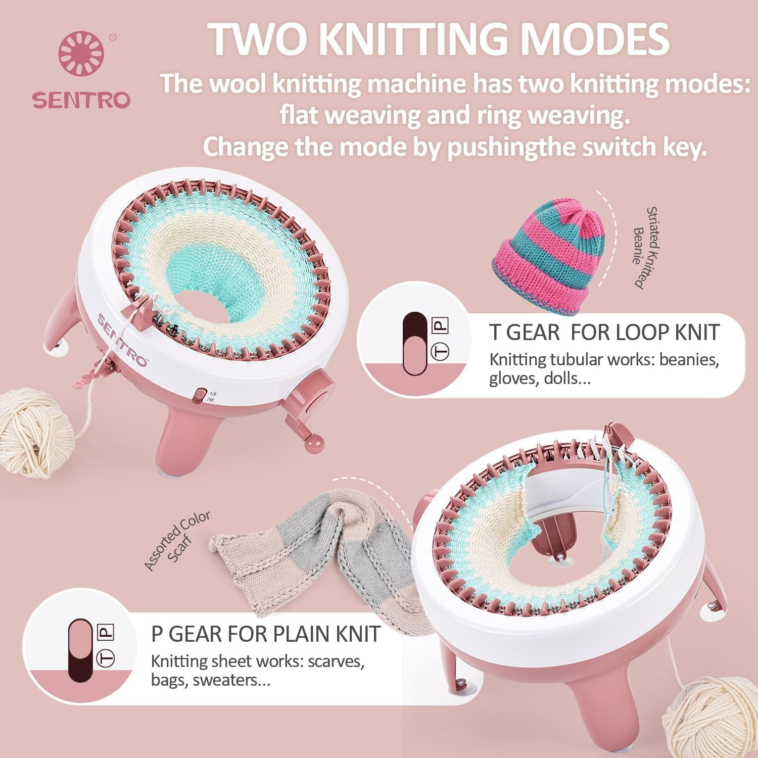 Knitting Machine, 40 Needles Smart Weaving Round Loom, Knitting Machines Knitting Board Rotating Double Knit Loom Machine Kit for Adults/Kids DIY Knit Scarf Hat Sock