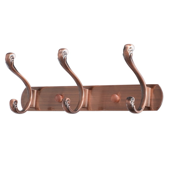 Uxcell 10" Perchero de pared de 3 ganchos, ganchos de abrigo, tono cobre de aleación de zinc 1 pieza