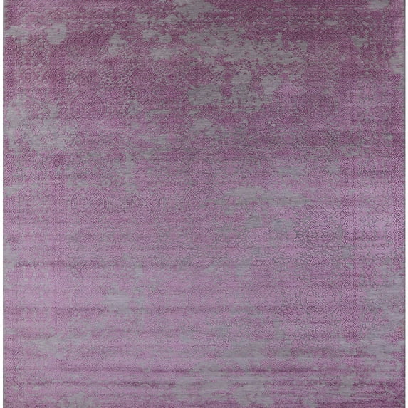 Ahgly Company Indoor Square Mid-Century Modern Pink Plum Purple Oriental Area Rugs, 7' Square