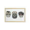 thumbnail image 1 of Day of the Dead Wall Art with Frame, Skull Human Heads with Happy Faces Floral and Geometric Shaped Eyes Print, Printed Fabric Poster for Bathroom Living Room, 35" x 23", Multicolor, by Ambesonne, 1 of 2