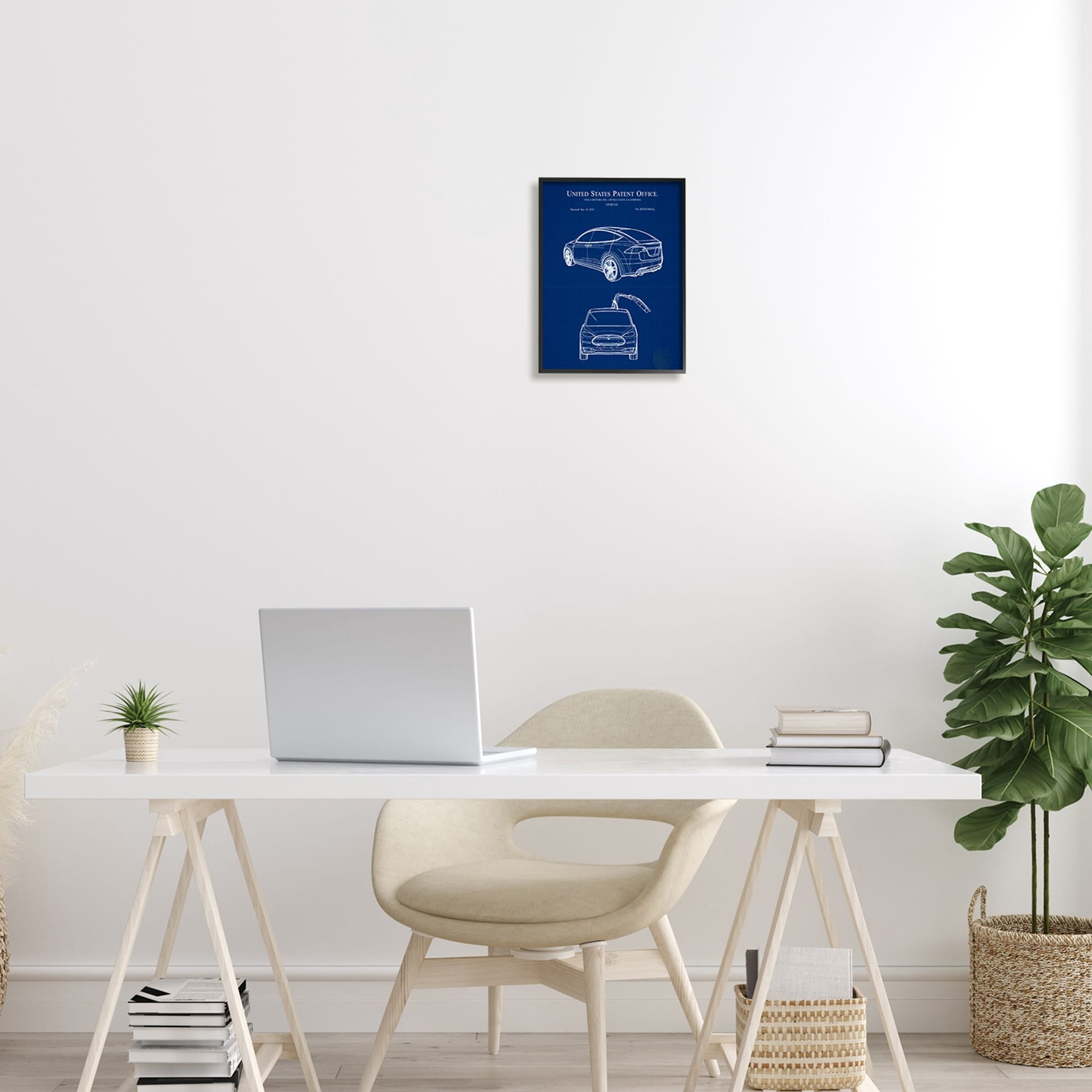 Stupell Industries Blue Vehicle Car Outline Diagram Blueprint Style Framed Wall Art, 24 x 30, Design by Karl Hronek