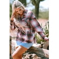 thumbnail image 4 of I AM A FASHION JUNKY Pink Plaid Flap Pocket Button Up Shacket (Pink, L, 60%Cotton+40%Polyester), 4 of 8