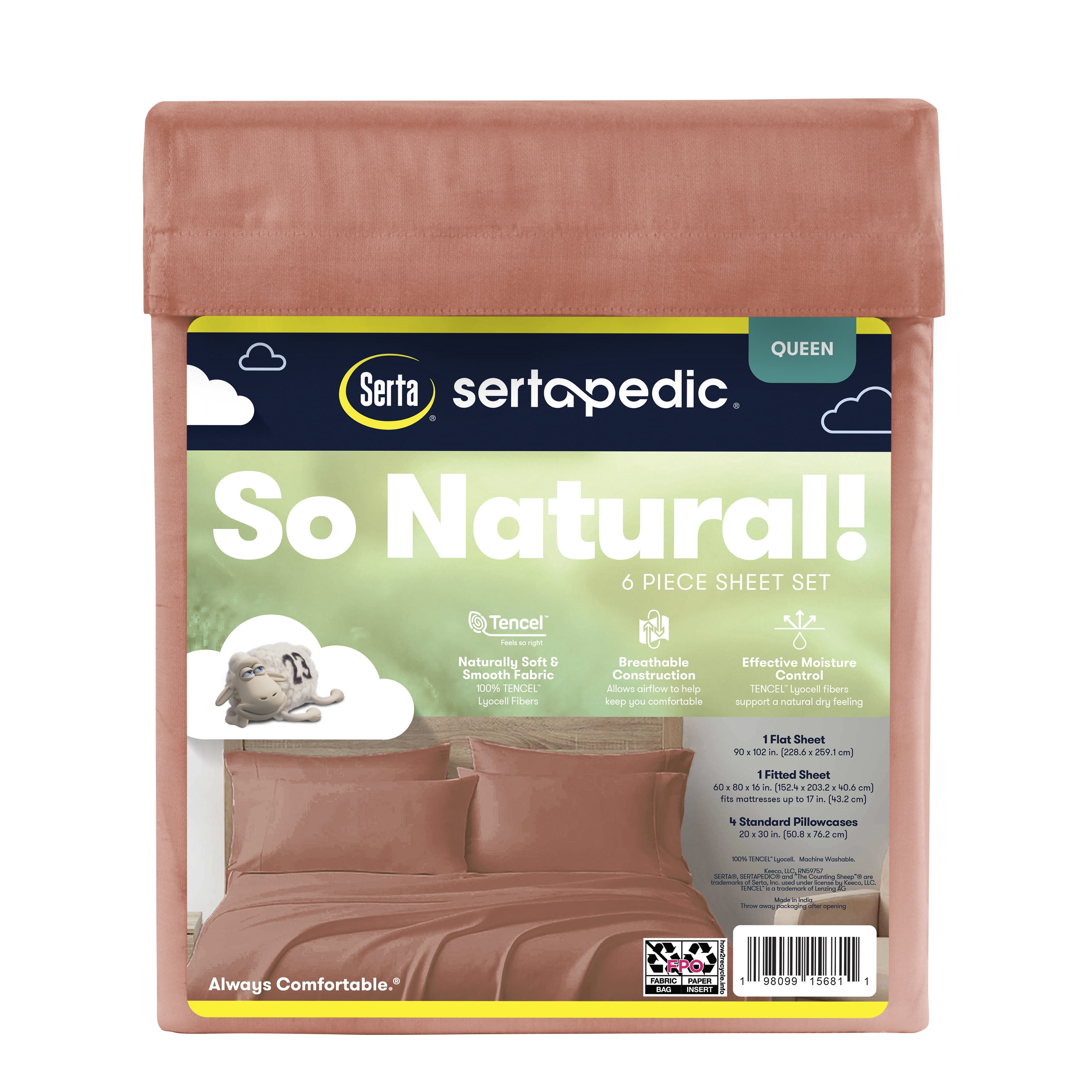Serta So Natural 6-Piece 300 Thread Count Parchment Sheet Set, Full