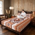 thumbnail image 3 of Manfei Tribal Geometric Aztec Queen Sheets, Southwest Bohemian Queen Sheet Sets, Terracotta and Turquoise, Black Reversible 4pcs1 Flat Sheet + 1 Fitted Sheet + 2 Pillowcases, 3 of 6