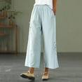 thumbnail image 7 of Women Summer Cotton Linen Palazzo Pants Plus Size Casual Ethnic Embroidery Crop Pants Capri Work Straight Leg Trouser, 7 of 7