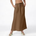 thumbnail image 6 of Yucgh Women's Solid Color Fishtail Split Skirt with Elastic Waist & Side Pockets, Swing Maxi Skirt, Casual Linen Blend Beach Skirt for Summer,Brown,XL, 6 of 7