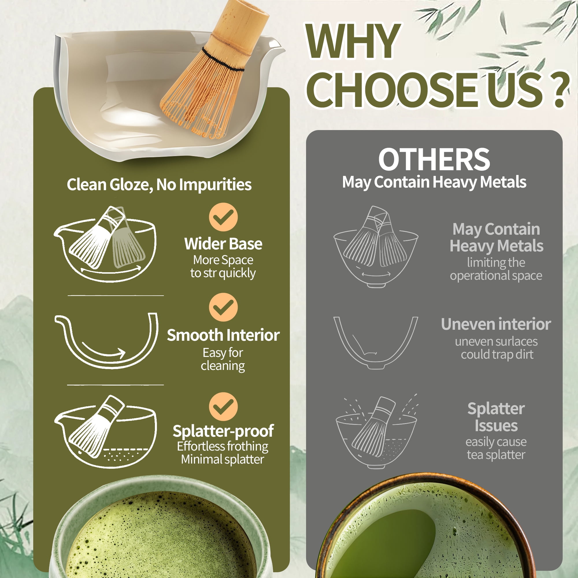 Matcha Whisk Set, Ceramic Matcha Set Includes Matcha Bowl, Matcha Whisk and Holder, Bamboo Scoop, Scoop Rest, Matcha Sifter Tea Towel and Milk Frother - 8 Pcs Matcha Tea Kit for Matcha Lovers