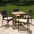 thumbnail image 3 of GDF Studio Courtland Outdoor Acacia Wood and Wicker 5 Piece Dining Set with Cushions, Brown, Teak, and Cream, 3 of 13