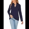 thumbnail image 3 of Blusa Elegante de Encaje con Cuello en V para Mujer, Larga, con Ojales, Estilo Floral para Fiestas. Azul Oscuro XXL, 3 of 7