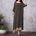 thumbnail image 3 of Las nuevas mujeres de la vendimia vestido de algodón de lino de Split dobladillo irregular floja oca Tomshoo Marrón L, 3 of 7