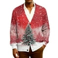 thumbnail image 3 of yuCgh Men's Ribbed Knit Holiday Cardigan, Christmas Print Long Sleeve Open Front, Festive Sweater Jacket for Seasonal Gatherings & Casual Wear,Red,S, 3 of 7