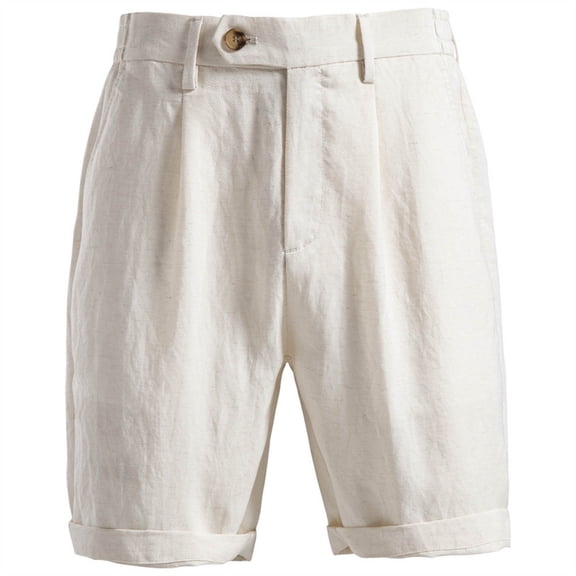 JUUYY Men's Casual Shorts Pleated Elastic Waist Business Shorts Loose Fit Lightweight Summer Vacation Beach Shorts with Pockets White XL