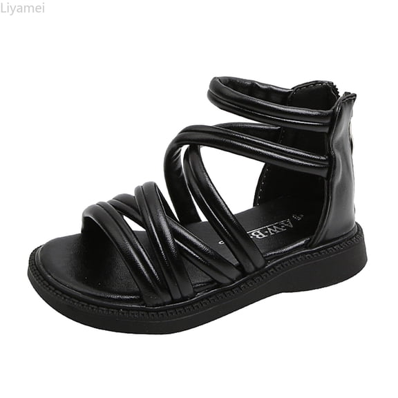 Liyamei Children Shoes High Top Flat Sandals Roman Fashion Outdoor Beach Sandals Girls Dress Sandals Size Black 18-24 Months