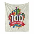 thumbnail image 1 of 100th Birthday Soft Flannel Fleece Throw Blanket, Geometrical Abstract Digital Print with Shapes Castle Boat Birthday Party, Cozy Plush for Indoor and Outdoor Use, 60" x 80", Multicolor, by Ambesonne, 1 of 6