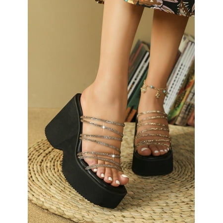 

Women‘s Comfortable Fashionable Platform Wedge Sandals With High Heels And Rhinestone Strap