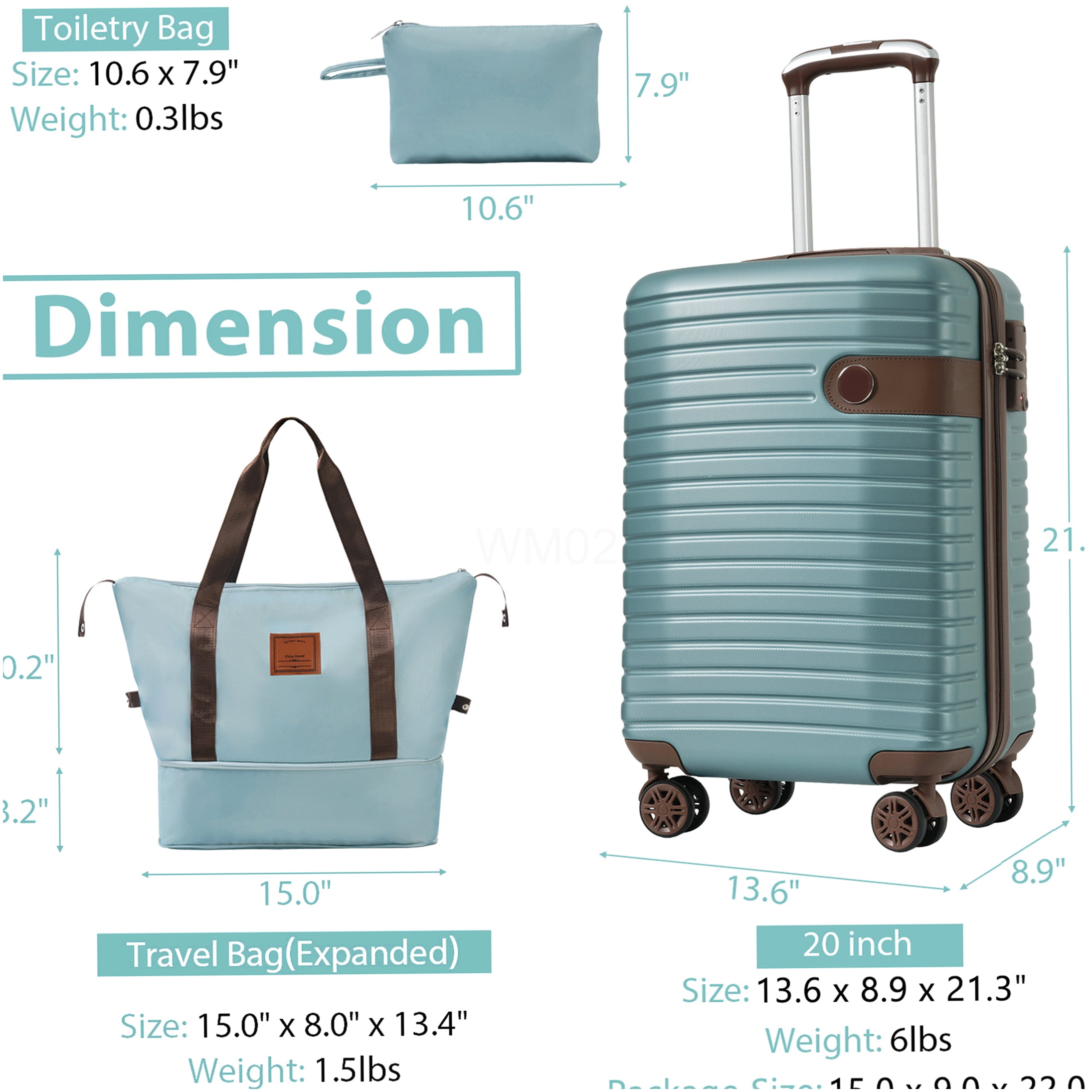 3-Piece Blue ABS Hardshell Luggage Set with Spinner Wheels, TSA Lock, Airline Approved Carry On Suitcase