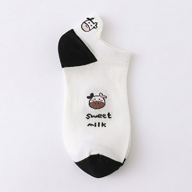 Womens Socks Short Bootie Fuzzy Breathable Cute Ankle Cotton Cow Pattern Fashion Japanese Heel Embroidery Machine Cat Socks