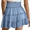 thumbnail image 3 of QHFBli Womens High Waist Ruffle Flowy Mini Skirts Stretchy Waist Solid Lined Layered Pleated Casual Beach Short Skirt, 3 of 6