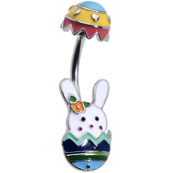 Body Candy Womens Surgical Steel Navel Ring Piercing Striped Eggs Bunny Rabbit Double Mount Belly Button Ring