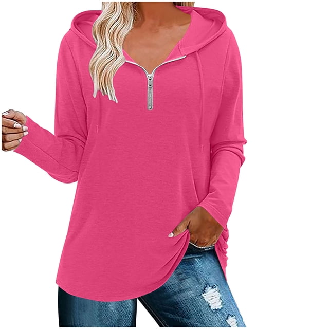 ameIAEA Womens Hoodie Sweatshirt Long Sleeve Drawstring Pullover Tops Solid Color Zipper Shirts