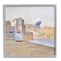 Stupell Industries Flying Crane Bird European Coastal Seaport Pointillism Painting, 12 x 12, Design by Steve Hunziker