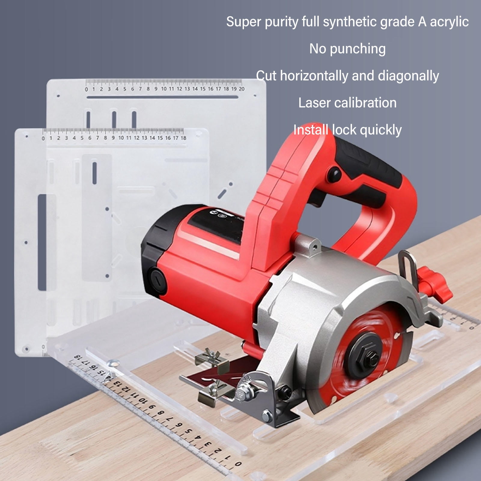 Yajisi 8mm Acrylic Router Table Insert Plate – Adjustable, Dust‑Cover, 45° Bevel & 90° Flat Cuts, 10.6"×12.6"