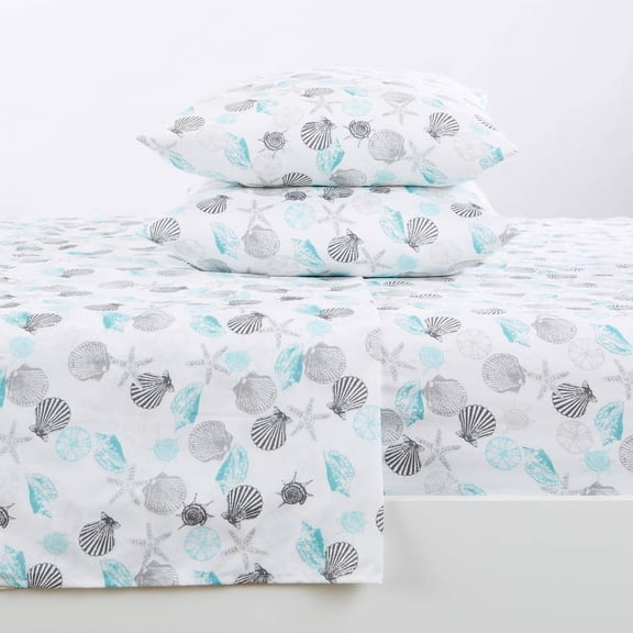 4-Piece Ultra Soft Coastal Printed Seashell Microfiber Twin Sheet Set