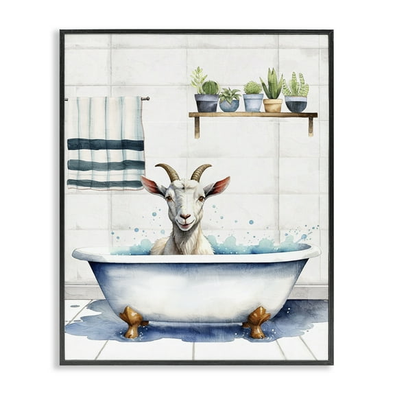Stupell Industries Goat Bathtime Suds Bath & Laundry Painting Black Framed Art Print Wall Art, 11 x 14