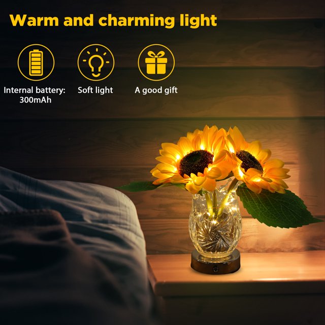 Adornos de lámpara de flor de girasol de carga USB de luz de noche de girasol LED 300mAh