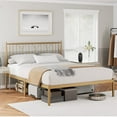 Litake Queen Size Bed Frame with Headboard, Gold Metal Platform, Heavy Duty Slat Support, Noise