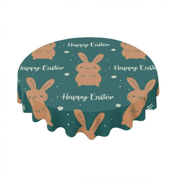 Eveokoki Easter Round Tablecloth 60 inch Diameter Happy Easter Pattern Table Cloths Spill Proof Wrinkle Table Cloth for Kitchen Dining Decoration Holiday Parties