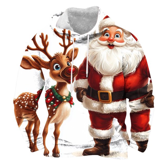 Sudadera con capucha para hombre, estilo moderno, con estampado de Papá Noel, manga larga, con bolsillo, estilo deportivo, de poliéster