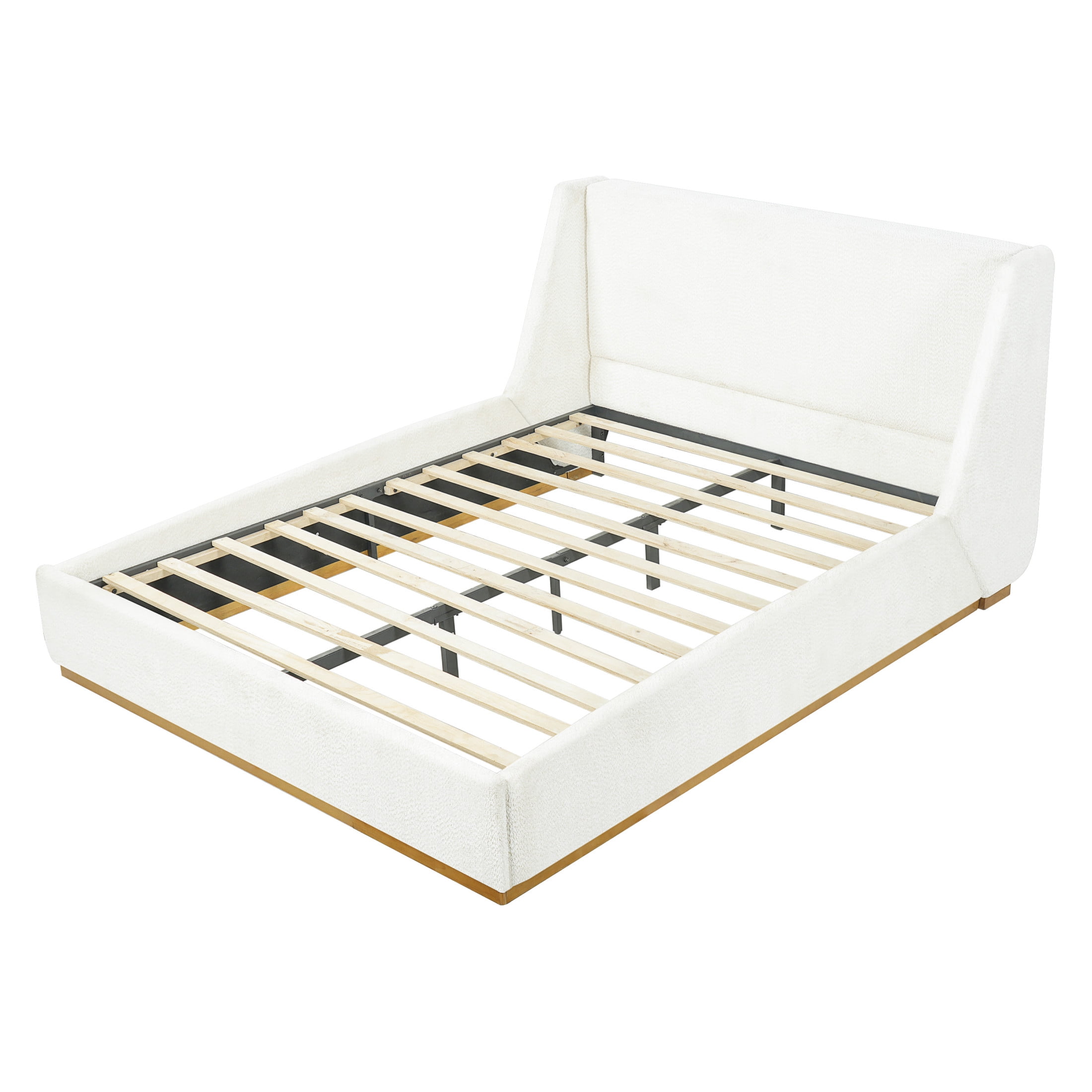 Christopher Knight Home Queen Upholstered Wingback Bed Frame, Rubberwood Base, White