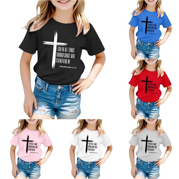 Toddler Girls Short Sleeve Shirts Graphic Casual Tee with Print Tee Shirts Size 3-4T ,Black