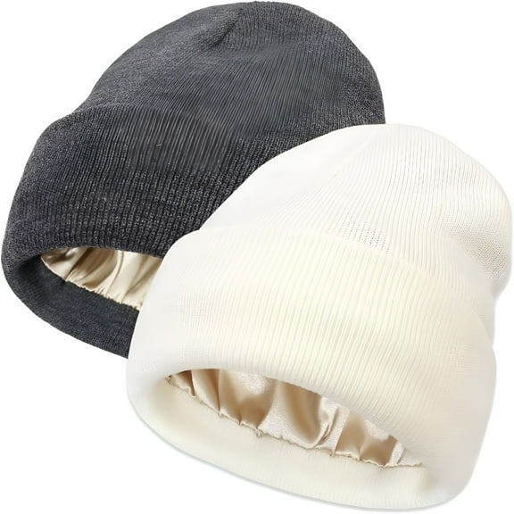 TELOLY Satin Lined Winter Beanie for Women Men Slouchy Skull Cap Knitted Cuffed Skiing Knit Hat