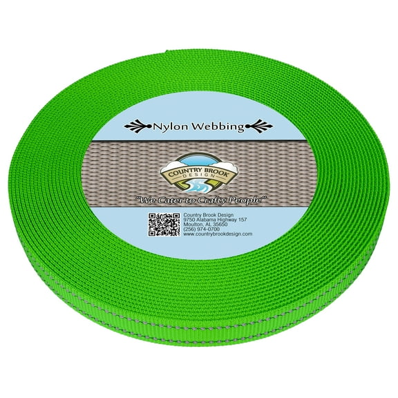 Country Brook Design® 5/8 inch Hot Green Reflective Nylon Webbing, 5 Yards