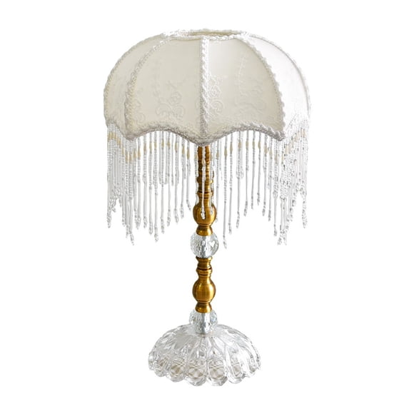 Table Lamp Bedside Reading Lamp Bedroom Living Room Clear Glass Vintage Lace Lampshade Rustic Style