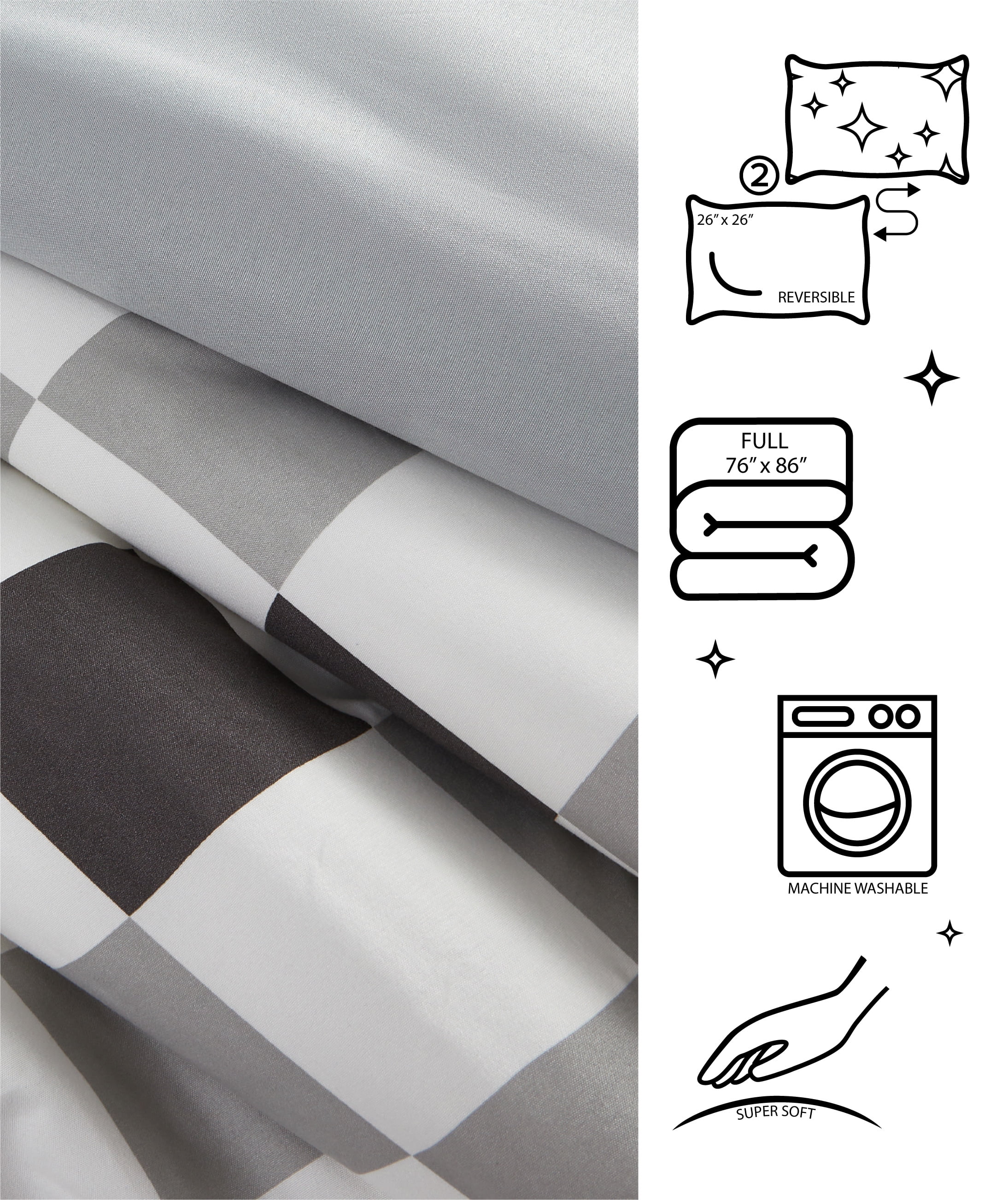 Urban Shop 3-Piece Grey Checkerboard Comforter, Full