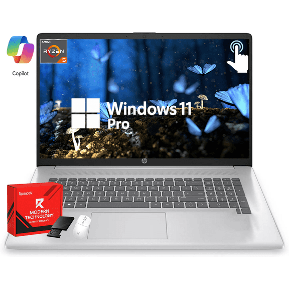 HP 17.3" Touchscreen Laptop, 17.3" HD Anti Glare Display, AMD Ryzen 5 7430U CPU, Wi-Fi 6, Win 11 Pro, Copilot (32GB RAM | 1TB SSD)