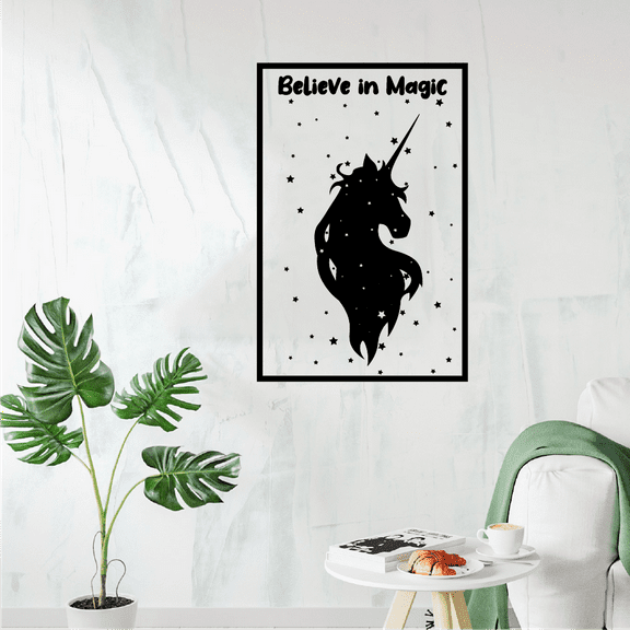 Believe In Magic Stars Unicorn Magical Unicorns Wall Sticker Art Decal for Girls Boys Kids Room Bedroom Nursery Kindergarten House Fun Home Decor Stickers Wall Art Vinyl Decoration Size (40x24 inch)