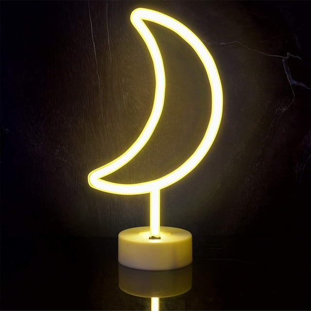 Letrero de neón de luna, letrero de neón de luna de Ramadán LED, decoración de mesa, mesa, Interior, carga de decoración de dormitorio y batería Zhivalor ZJWJ516