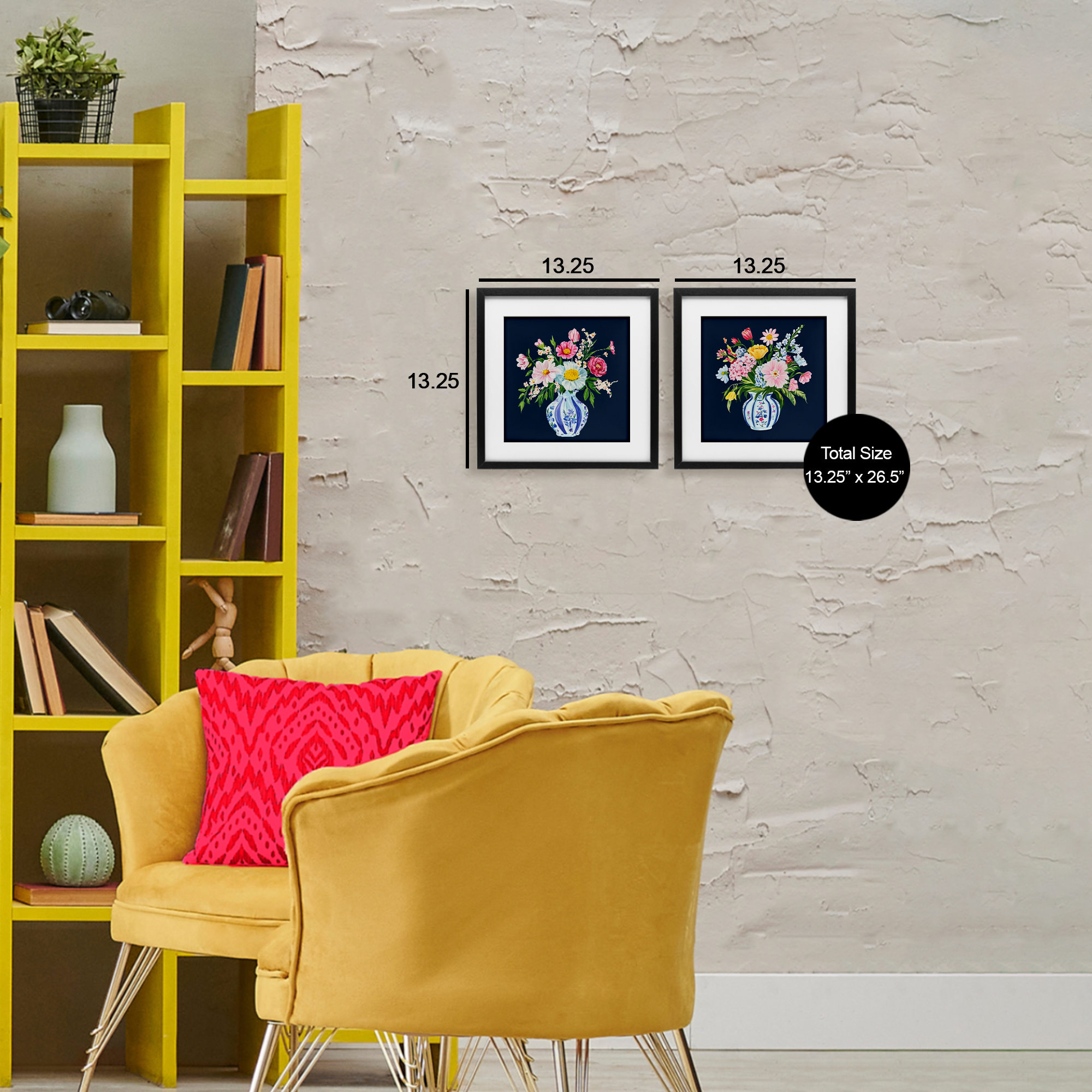 Twin Chinoiserie Vases 2 Piece Black Framed Print Under Glass Set, design by Yen