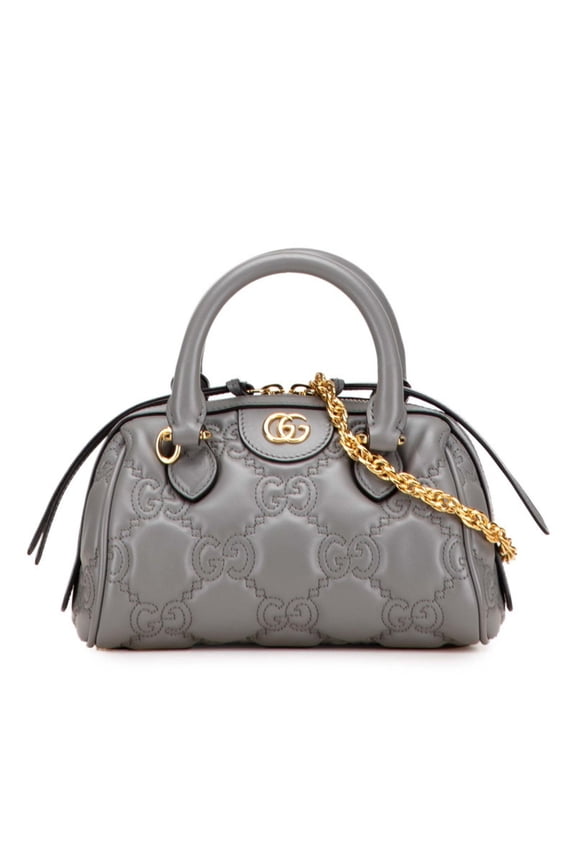 Pre-Owned Gucci GG Matelasse Quilted Mini Boston Bag/Shoulder Bag, 2-Way, Gray Leather, 702251,...