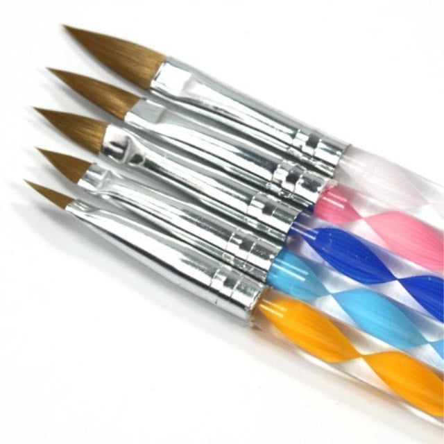5 x 2ways colored acrylic nail art brush cuticle pusher drawing