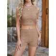 thumbnail image 4 of Womens 2 Piece Outfits Summer Knit Crop Tank Tops Beach Shorts Set Vacation Travel Resort Loungewear Dark Khaki S, 4 of 8